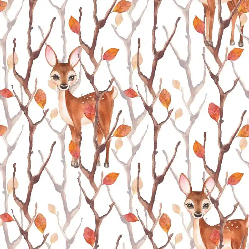 risnedsättning Watercolor seamless pattern with fawn and autumn forest Hand drawn background 1